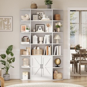 GAOMON 75in Tall Grey Bookcase, 6 Tier Wooden Book Shelf 47" Wide Farmhouse Display Bookshelf Storage Cabinet - 1 of 4
