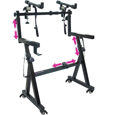 Liquid Stands Dual Piano Keyboard Stand w/ Wheels and 2nd Tier - Rolling Z Style Adjustable 2 Tier Sturdy Music Stand for 54 61 88 Key Piano and Synth