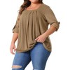 Agnes Orinda Women's Plus Size  Long Sleeve Button Square Neck Flowy Pleated Loose Tunic Blouse - 2 of 4