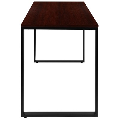 Mahogany and Black Steel Industrial Office Desk with Laminate Top
