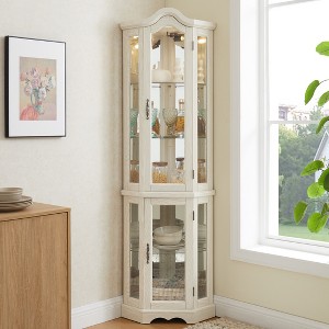 Lyngins Corner Storage Cabinet with Bulb,Bathroom Cabinet with Tempered Glass Doors and Shelves for Living Room,Bathroom - 1 of 4