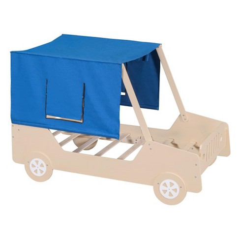 Full/Twin Size Car-Shaped Bed Wood Bed Frame with Tents, Ceiling Cloth and Wheels, 400LBS Weight Capacity for Kids Boys Girls Teens Bedroom - image 1 of 4