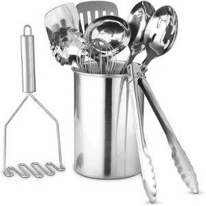 Attop Premium Set of 10 Stainless Steel Kitchen Tool Set with Holder Easy To Clean, Space Saving, Great for Cooking, Baking, Prepping - 1 of 4