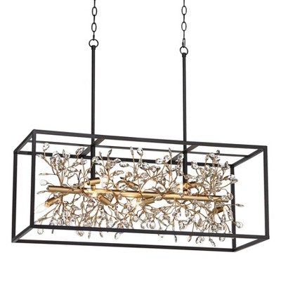 Possini Euro Design Carrine Black Gold Linear Pendant Chandelier 38 1/2  Wide Modern Clear Crystal 8-Light Fixture for Dining Room Kitchen Island  Home