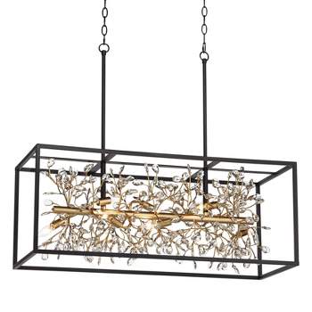 Possini Euro Design Carrine Black Gold Linear Pendant Chandelier 38 1/2" Wide Modern Clear Crystal 8-Light Fixture for Dining Room Kitchen Island Home