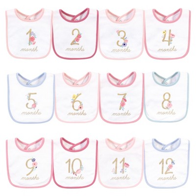 Hudson Baby Infant Girl Cotton Bibs 12pk, Milestone Floral, One Size