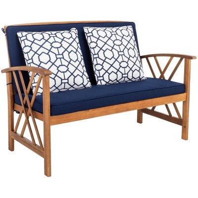 Fontana Natural Acacia Wood 4-Piece Patio Conversation Set with Navy Cushions