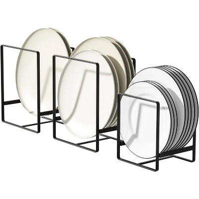LunaLulinlk 3 Pack Plate Holders Organizer, Metal Dish Storage Dying Display Rack for Cabinet, Counter and Cupboard - Black, 2 Large and 1 Small