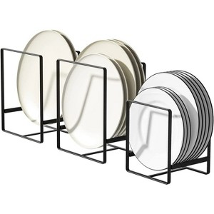 LunaLulinlk 3 Pack Plate Holders Organizer, Metal Dish Storage Dying Display Rack for Cabinet, Counter and Cupboard - Black, 2 Large and 1 Small - 1 of 4
