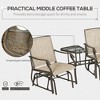 Outdoor Glider Chairs with Coffee Table, Patio 2-Seat Rocking Chair Swing Loveseat with Breathable Sling for Backyard, Garden, and Porch - 4 of 4