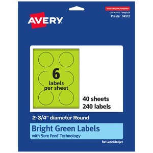 Avery Bright Green Paper Labels, 2.75" Diameter Round - 1 of 4
