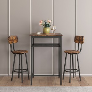 Hooseng Dining Table Set for 2,  Table Set with Storage Shelves and 2 PU Leather Backrest Stools, Wooden Table Top, Bar Table Set for Small Space - 1 of 4