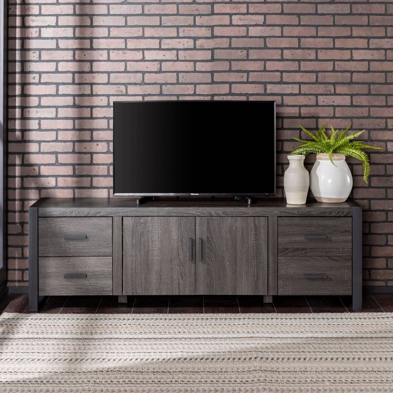 Modern Urban Industrial TV Stand for TVs up to 80&#34; Charcoal - Saracina Home, 6 of 7