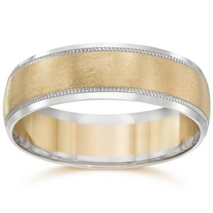 Pompeii3 Mens 14k White & Yellow Gold Two Tone Wedding Band Ring - 1 of 2
