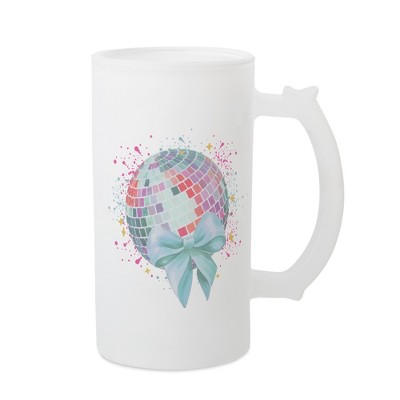 Elanze Designs Freezable Beer Stein Mug With Thumb Grip Handle, 16 Ounce Frosted Glass, Disco Ball