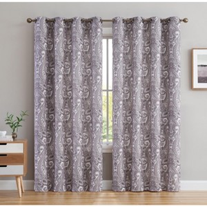 HLC.ME Paris Paisley Decorative Print Damask Pattern Light Reducing Grommet Window Curtain Panels for Bedroom, Set of 2 - 1 of 4