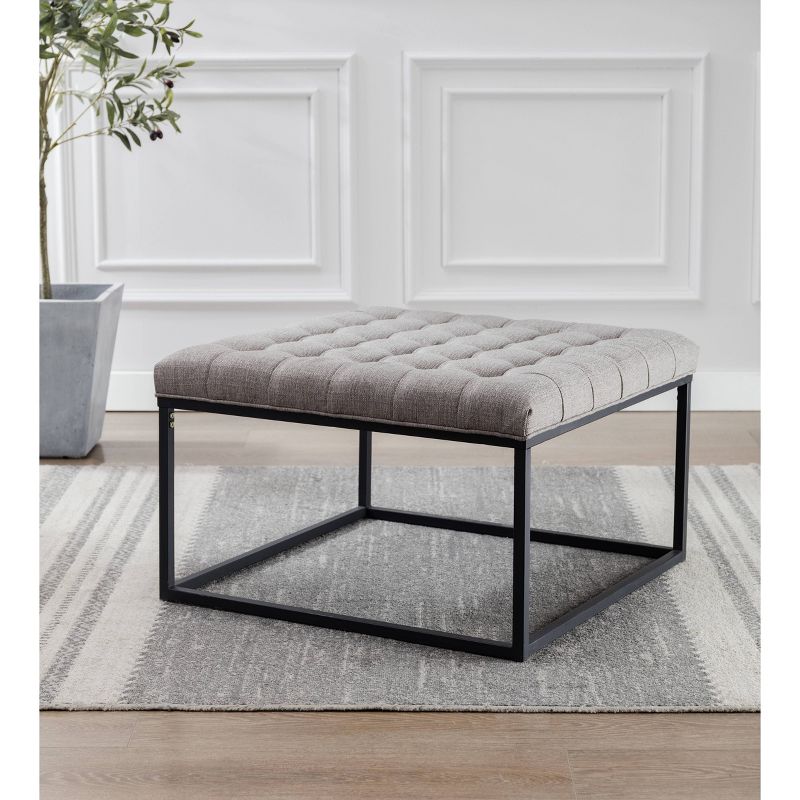 28" Square Button Tufted Metal Ottoman - WOVENBYRD, 4 of 27