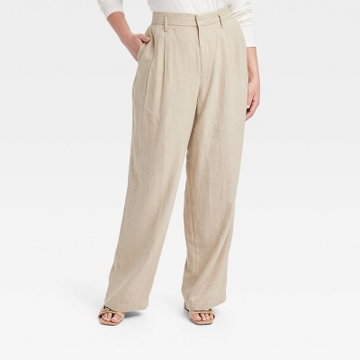 Women's High-Rise Linen Pleat Front Straight Pants - A New Day™ Tan 18