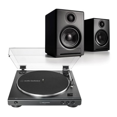 Audio-Technica AT-LP60X-BK Fully Automatic Belt-Drive Stereo Turntable (Black) with Audioengine A2+ Premium Powered Wireless Desktop Speakers - Pair