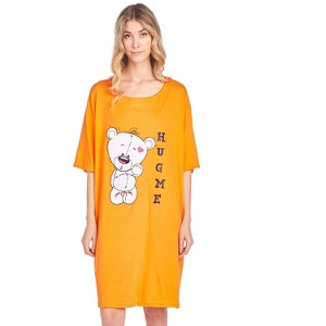 Casual Nights Women's Short Sleeve Printed Dorm Sleep Tee - Orange - 1 of 4