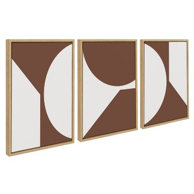 Kate and Laurel Sylvie Minimal Max Mod Set Brown Framed Canvas by The Creative Bunch Studio, 3 Piece 18x24, Natural