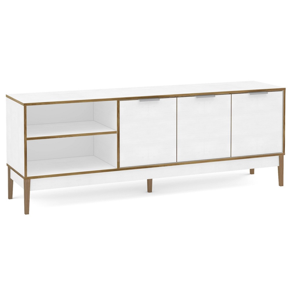 Boston TV Stand for TVs up to 75" White/Light Brown - Polifurniture: Modern Console with Drawers, Particle Board Construction