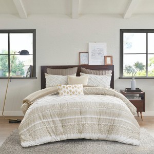 3Pcs Boho Style Cotton Comforter Set, Chenille Tufting Textile Botanic Print Bed Set, Farmhouse Style Bedding with Matching Shams - 1 of 4
