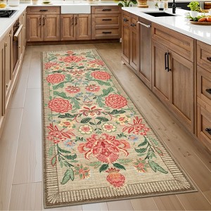 Washable Area Rugs for Living Room, Floral Rug for Bedroom, Soft Low Pile Non Slip Throw Rugs - 1 of 4