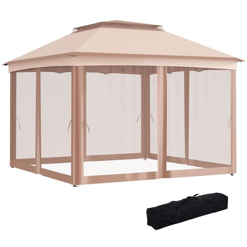 Outsunny 11' x 11' Pop Up Gazebo Outdoor Canopy Shelter with 2-Tier Soft Top, and Removable Zipper Netting, Event Tent with Large Shade, and Storage Bag for Patio, Backyard, Garden, 5 of 10