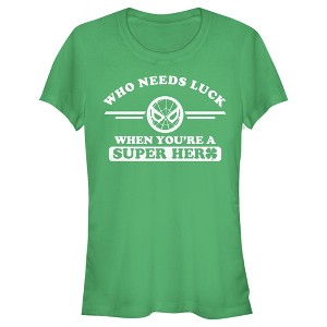 Juniors Womens Marvel Spider-Man St. Patrick's Day Who Needs Luck When Your a Superhero T-Shirt - 1 of 4