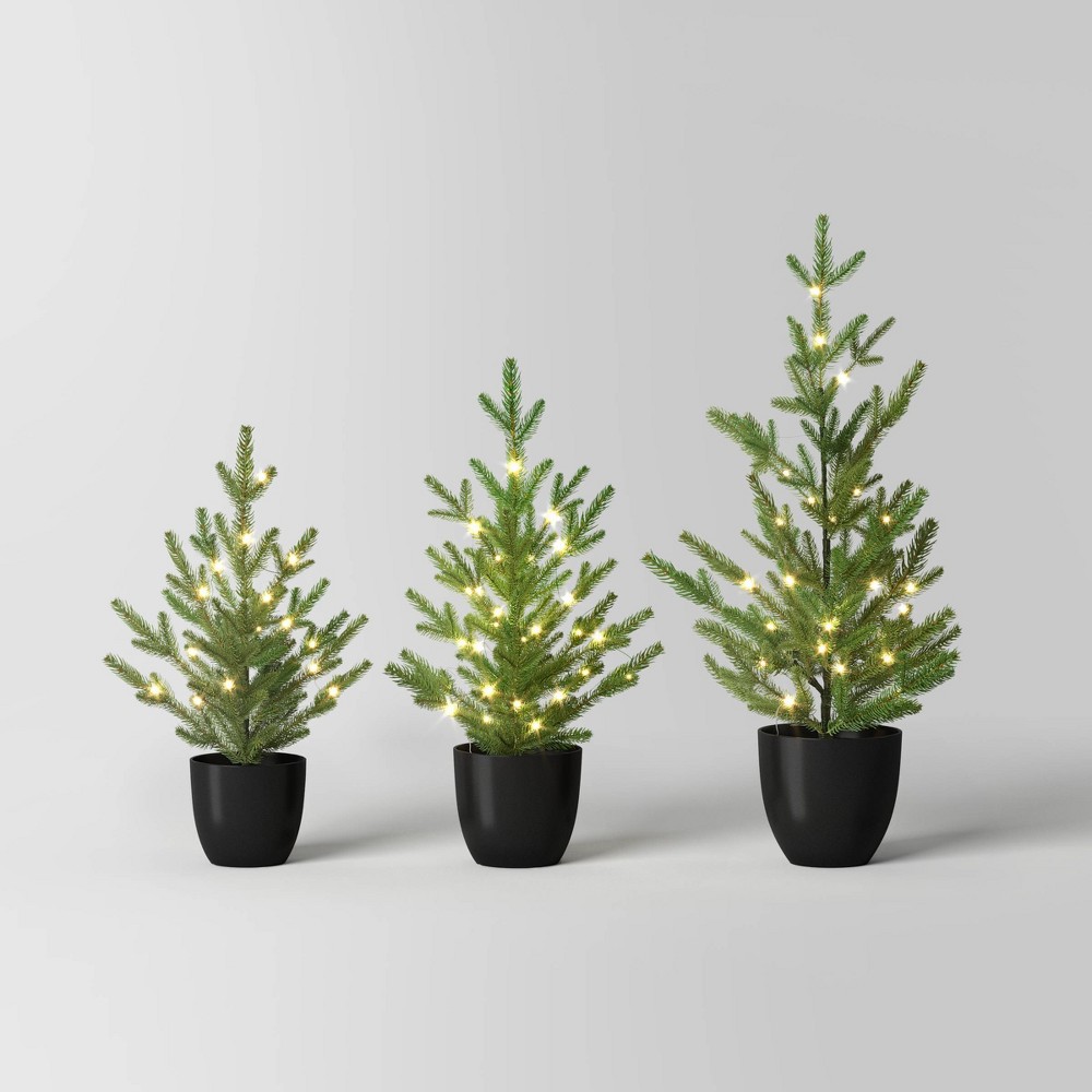 Photos - Garden & Outdoor Decoration 3pc Pre-lit Potted Balsam Fir Mini Artificial Christmas Tree Set Warm Whit