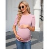 Maternity Tops Women's Casual Ribbed Round Neck Puff Short Sleeve Ruched Side Tunic Blouses Shirts Pregnancy Clothes - 3 of 4
