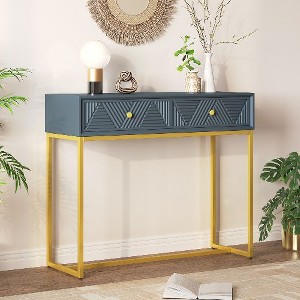 PAGED Modern Gold Metal Console Table with Diagonal Stripe Drawers, Narrow Entryway Sofa Table with Storage, Sofa Tables Narrow Long - 1 of 4