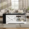 LOVSON Farmhouse-style lift coffee table with barn doors, featuring large hidden storage and open shelving, suitable for living room, bedroom,office - 4 of 4