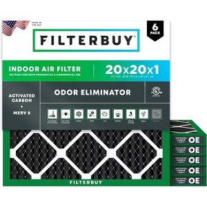 Filterbuy 20x20x1 Air Filter (6-Pack), Pleated MERV 8 Odor Eliminator Replacement HVAC AC Furnace Filters (Actual Size: 19.50 x 19.50 x 0.75) - 1 of 4