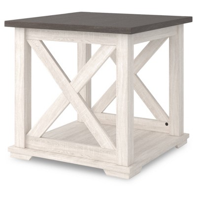 Dorrinson End Side Table White/Black/Gray - Signature Design by Ashley: Laminated, Rustic Farmhouse Accent Table with Storage Shelf