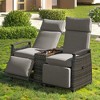 Whisen Patio Recliner Loveseat Chair, Adjustable Backrest Wicker Outdoor Lounge Chair Set with Acacia Wood Armrests and Built-in Storage Table - 2 of 4