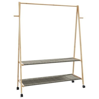 vidaXL Bamboo Coat Rack with Shelves and Wheels 132 x 45.5 x 155.5 cm