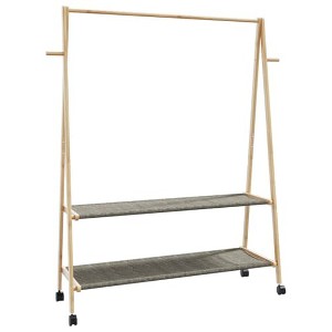 vidaXL Bamboo Coat Rack with Shelves and Wheels 132 x 45.5 x 155.5 cm - 1 of 4