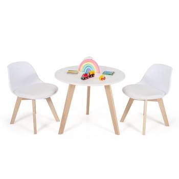 Costway Kids Table & 2 Chairs Set Modern Activity Play Table w/Beech Leg Cushion
