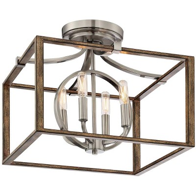 Minka Lavery Rustic Farmhouse Ceiling Light Semi Flush Mount Fixture 16 1/2" Sun Faded Wood 4-Light for Bedroom Kitchen Hallway