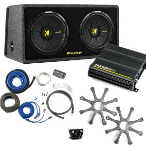 Kicker Bass package - Dual 12" CompS in a ported box with CX600.1 amplifier, wiring kit, grilles, and bass knob. - 1 of 4