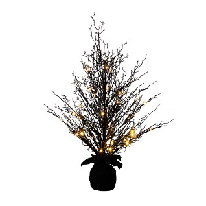 Nearly Natural 3-ft Pre-Lit Halloween Black Twig Artificial Fall Tree in Burlap Planter with 52 Warm White LED Lights - 1 of 4