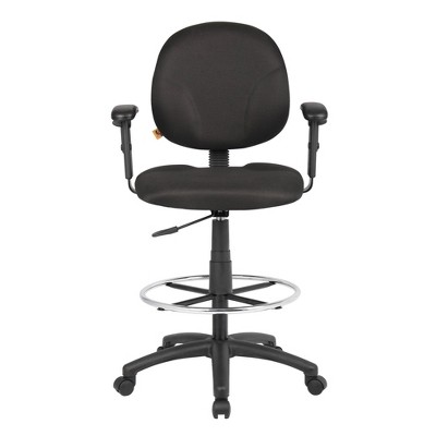 Black Ergonomic Fabric Drafting Stool with Adjustable Arms