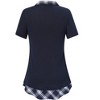 YESFASHION Women's Short Sleeve Contrast Collared Shirts Patchwork Work Blouse Tunics Tops - 3 of 4