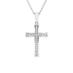 GILDED 1/10 CTTW Lab Grown Diamond Cross Pendant in Sterling Silver, 18 Inch Chain - 1 of 4