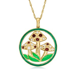 Ross-Simons 2.20 ct. t.w. White Topaz and .60 ct. t.w. Garnet Mushroom Pendant Necklace With Green Enamel in 18kt Gold Over Sterling Size - 1 of 3