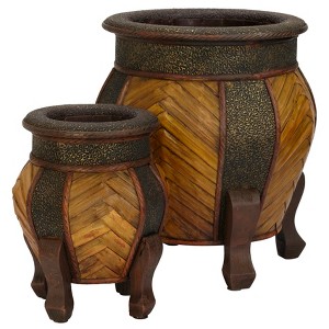 Nearly Natural Decorative Rounded Wood Planters (Set of 2) - 1 of 1