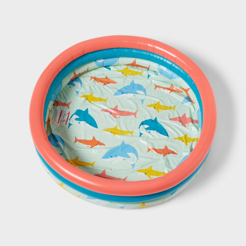 Shark 3 Ring Kiddie Pool Orange/Blue - Sun Squad™