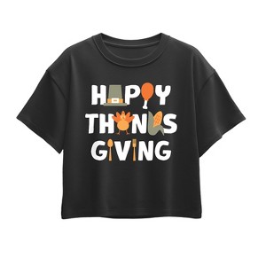 Girls' - Instant Message - Happy Thanksgiving Short Sleeve Boxy Graphic T-Shirt - 1 of 2